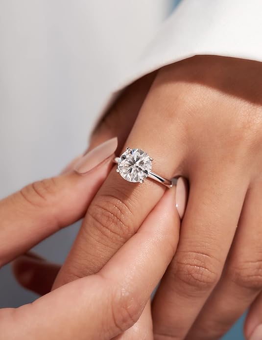 IMOLOVE Solitaire Moissanite Engagement Ring, 1CT D Color VVS1 Clarity, 925 Sterling Silver with 18K White Gold Plated, Ideal Gift for Women
