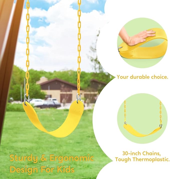 TURFEE Swing for Outdoor Swing Set - Pack of 1 Seat Replacement Kit with Heavy Duty Chains - Backyard Swingset Playground Accessories for Kids (Yellow)-VerdiqueGarden