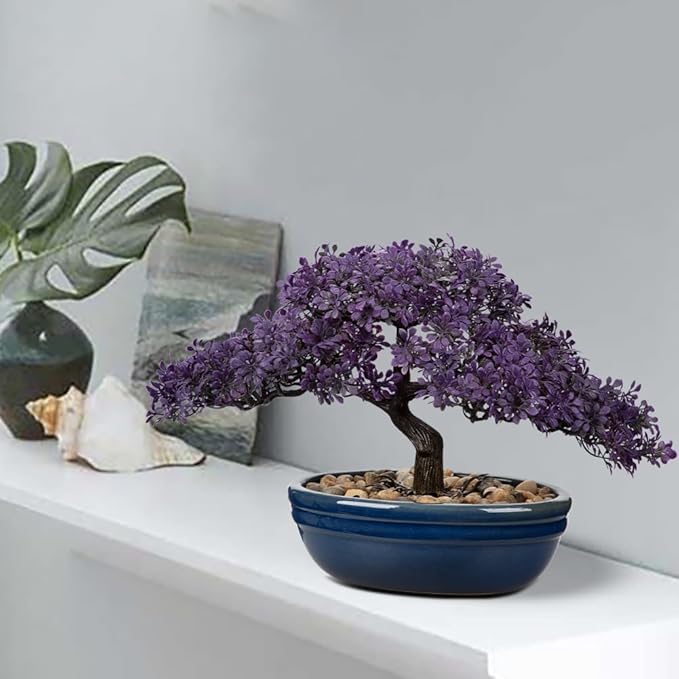 Artificial Bonsai Tree Juniper Faux Plants Indoor Fake Plants Decor with Blue Ceramic Pots for Home Table Office Desk Bathroom Shelf Bedroom Living Room Farmhouse Decorations-VerdiqueGarden