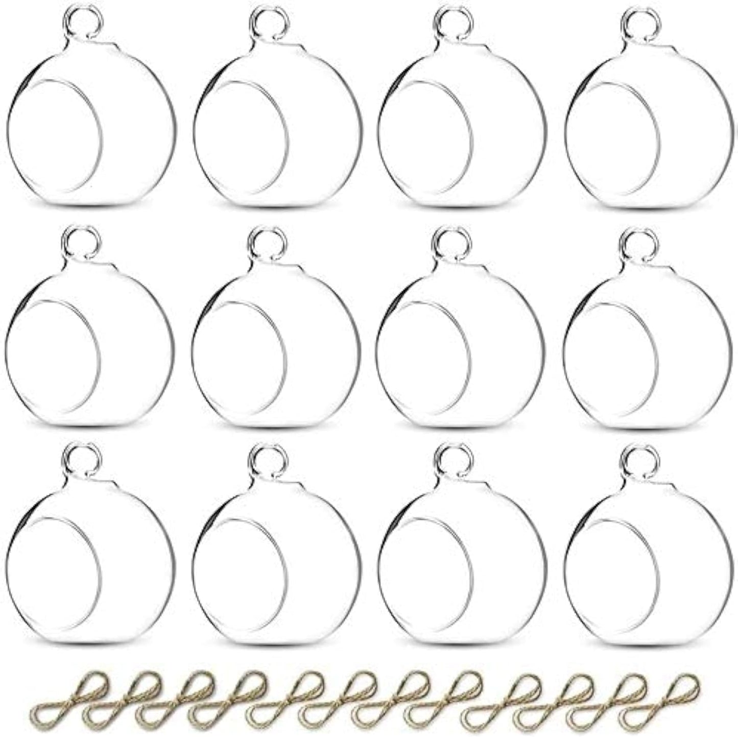 Sziqiqi Hanging Glass Globes Orbs Tea Light Candle Holders fillable with Trinkets for Wedding Ornaments, Wedding Birthday Christmas Party Centerpiece Accessory 2.36inch 10pcs +2 Extra-VerdiqueGarden