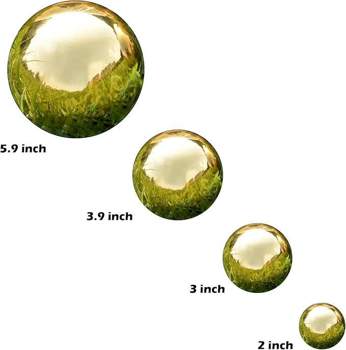 Nerien Gazing Ball, Stainless Steel Garden Mirror Globe, Polished Ornament Sphere, Hollow Floating Reflective Hemisphere, for Home Outdoor Pond Housewarming Swimming Pool Decoration, Gold, 10Pcs-VerdiqueGarden
