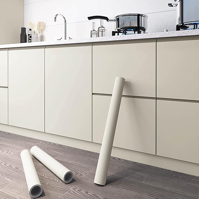 Dimoon 118''x23.6'' Cream Skin Peel and Stick Wallpaper Contact Paper Modern Self Adhesive Wall Paper Removable Renter Friendly Textured Solid Color Cabinet Vinyl Roll (118''x23.6'',Cream Skin)-VerdiqueGarden