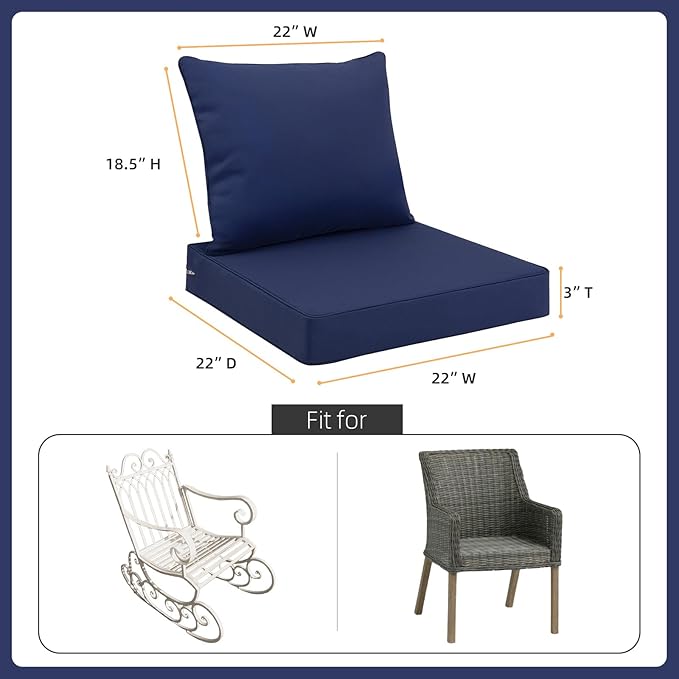 Favoyard Outdoor Seat Cushion Set 22 x 22 Inch Waterproof & Fade Resistant Patio Furniture Cushions with Removable Cover Deep Seat & Back Cushion with Handle and Adjustable Straps for Chair Sofa Couch-VerdiqueGarden
