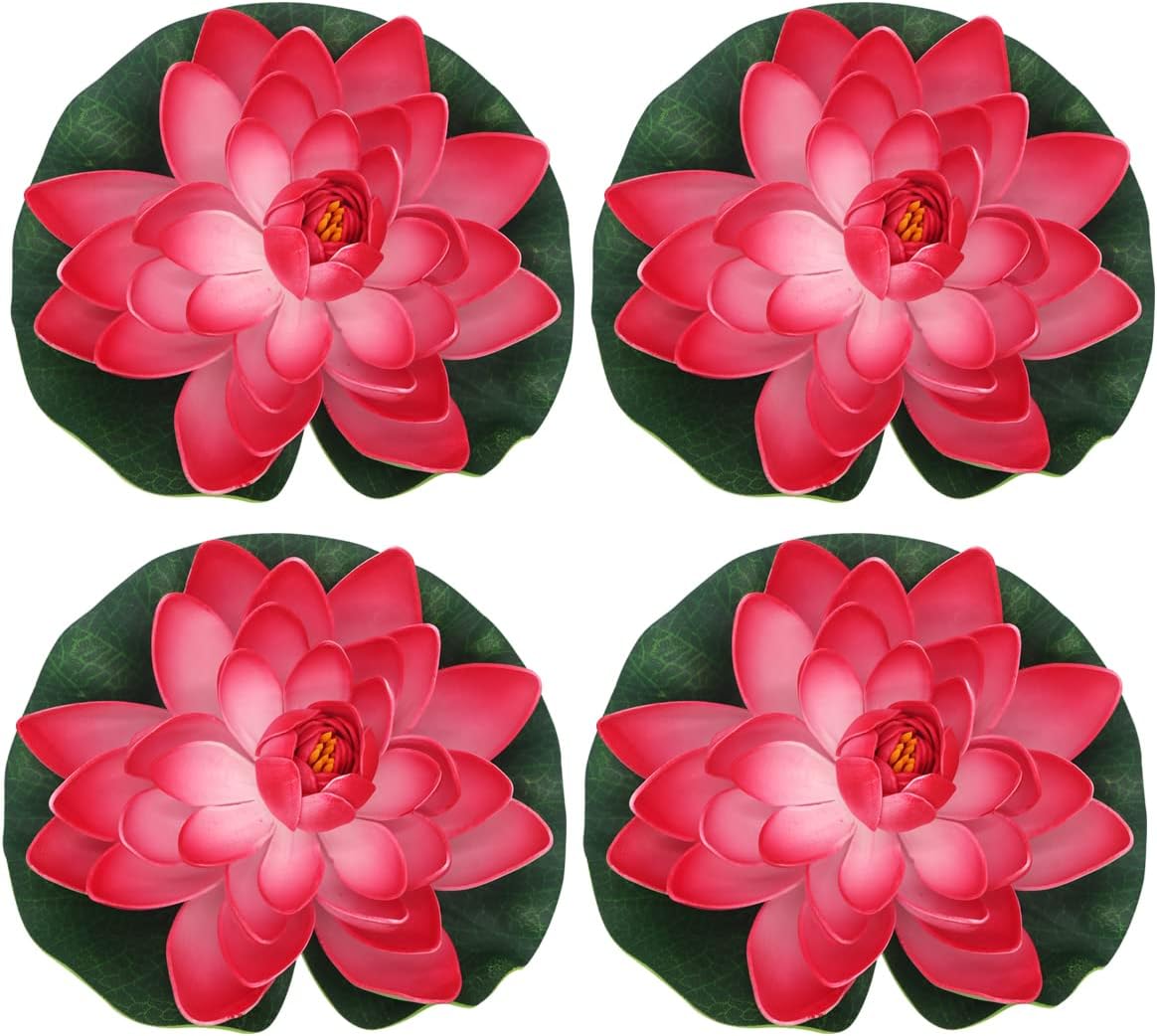 FZBNSRKO Artificial Lotus,4PCS 7.1" Inch Floating Foam Lotus Flowers for Pool,Realistic Water Lily Pads for Home Outdoor Patio Pond Wedding Party Decorations,Peach Red-VerdiqueGarden