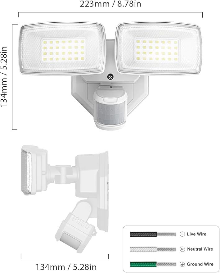 Onforu 32W 2 Head Motion Sensor Outdoor Lights, 3200LM 6500K LED Security Light, Dusk to Dawn, Motion Detector Light for Outside, IP65 Waterproof Flood Lights for Garage, Yard(White)-VerdiqueGarden