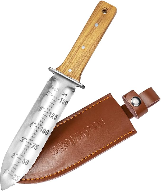 Hori Hori Trowel Knife Japanese Weeding Knife Garden Knife Tool with Sheath for Landscaping Digging, Dividing Plants, Planting Bulbs, Digging Out Weeds, Removing Rocks, Cutting Through Roots-VerdiqueGarden