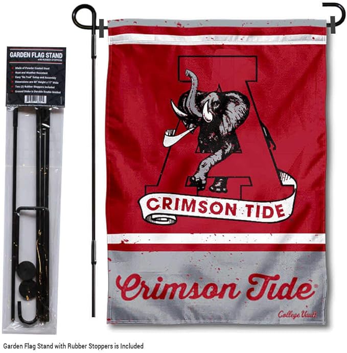 WinCraft Alabama Crimson Tide Vintage Retro Throwback Garden Flag with Stand Holder-VerdiqueGarden