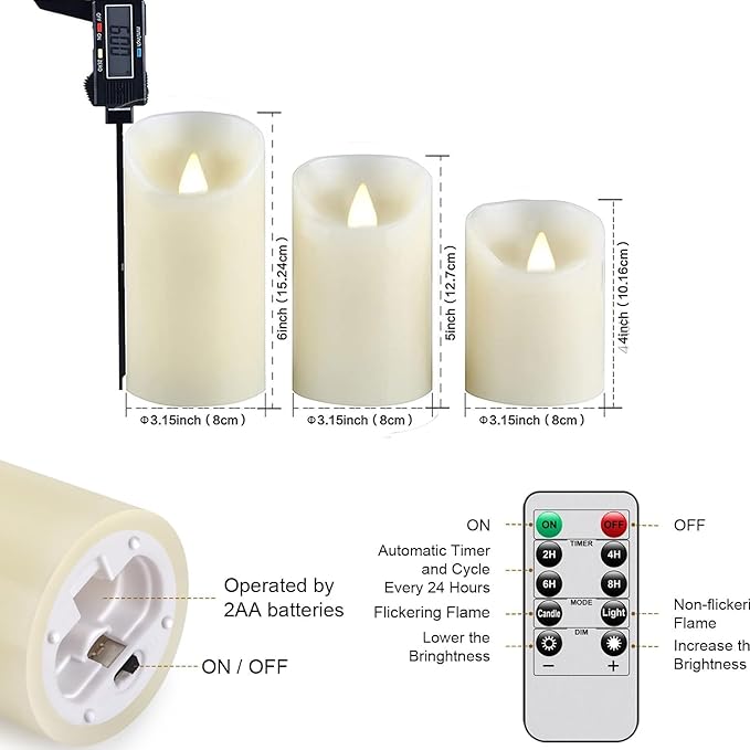 Tappovaly Flameless Flickering Battery Operated Candles 3pack Real Wax Pillar LED Candles with 10-Key Remote Control and 24 Hours Timer for Wedding, Party, Home Decoration (Ivory)-VerdiqueGarden