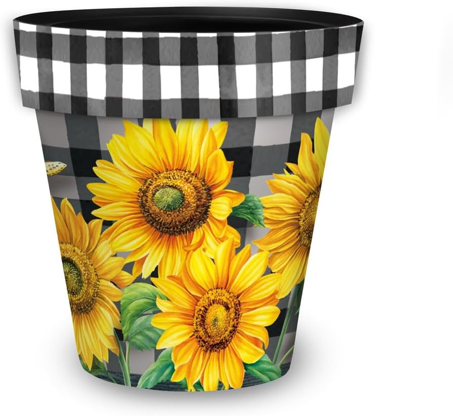 Briarwood Lane Checkered Sunflowers Decorative Small Planter-VerdiqueGarden