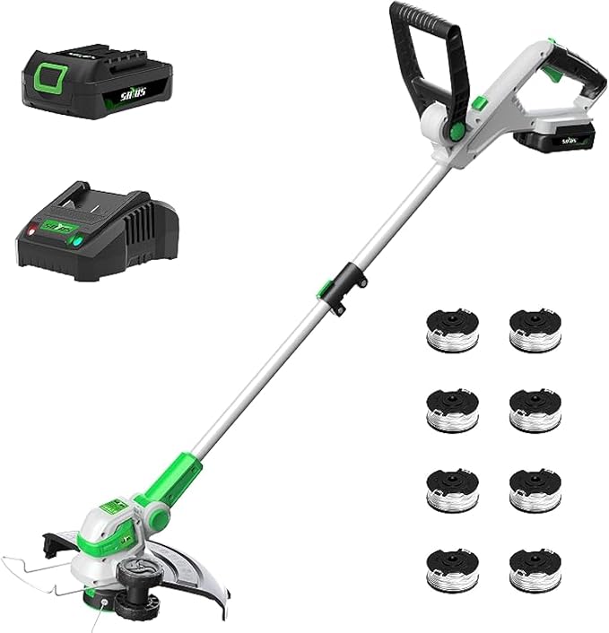 SOYUS Weed Wacker Battery Operated, 12 Inch String Trimmer Cordless, 20V Weed Wacker Electric with Battery and Charger, Lightweight Edger Trimmer with 8 Pcs Replacement Spool Trimmer Lines-VerdiqueGarden