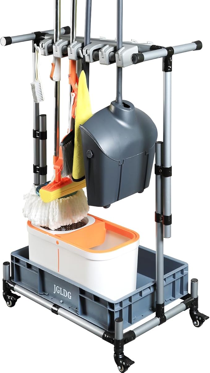 Freestanding Mobile Cleaning Tool Storage Rack, Mop and Broom Holder (M2)-VerdiqueGarden