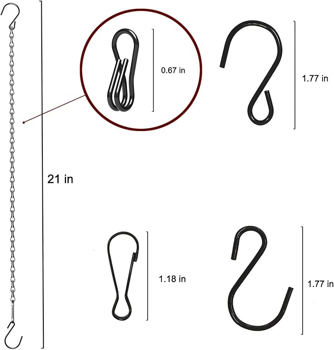 15 Pack BLK Storagehook Black Hanging Chains with Hooks, 21" Chain for Hanging Planter, Bird Feeders, Baskets Billboards Lanterns Wind Chimes Ornaments-VerdiqueGarden