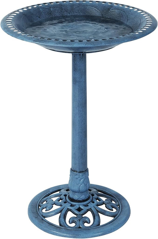 Backyard Expressions Outdoor Garden Bird Bath - Blue - Weather Resistant Polyresin - 27 Inch-VerdiqueGarden