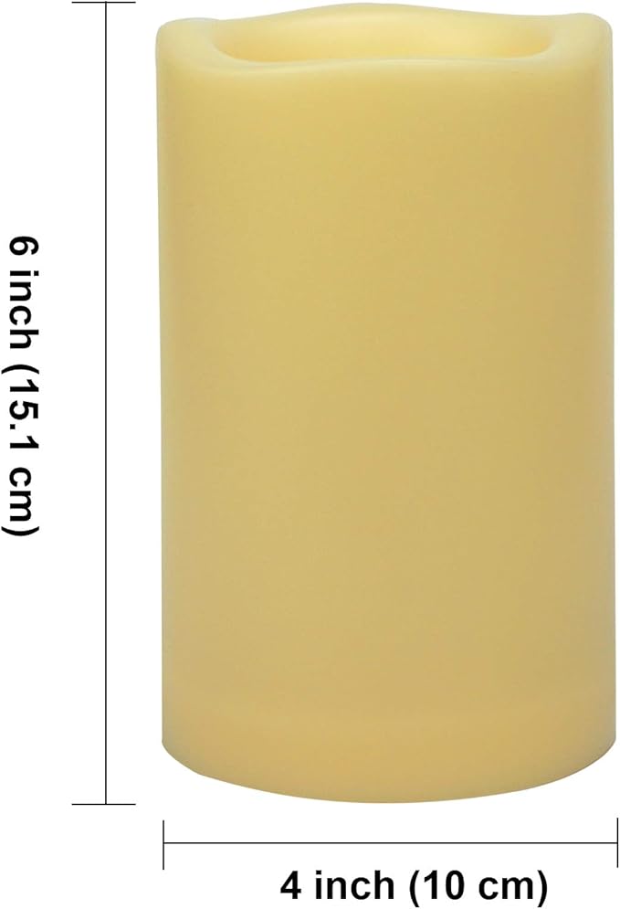 Waterproof Outdoor Flameless Candles with Remote, Set of 2, Large 4” x 6” Battery Operated Electric LED Pillar Candle Set for Home Décor Party Wedding Supplies Garden Christmas Decoration Gift-VerdiqueGarden