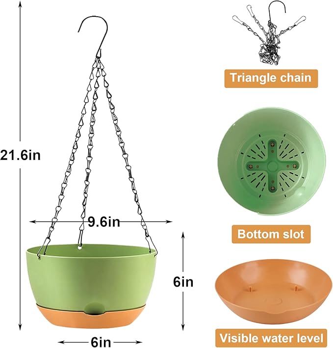 10 Inch Self Watering Hanging Pots, 3 Pack Hanging Planters-VerdiqueGarden