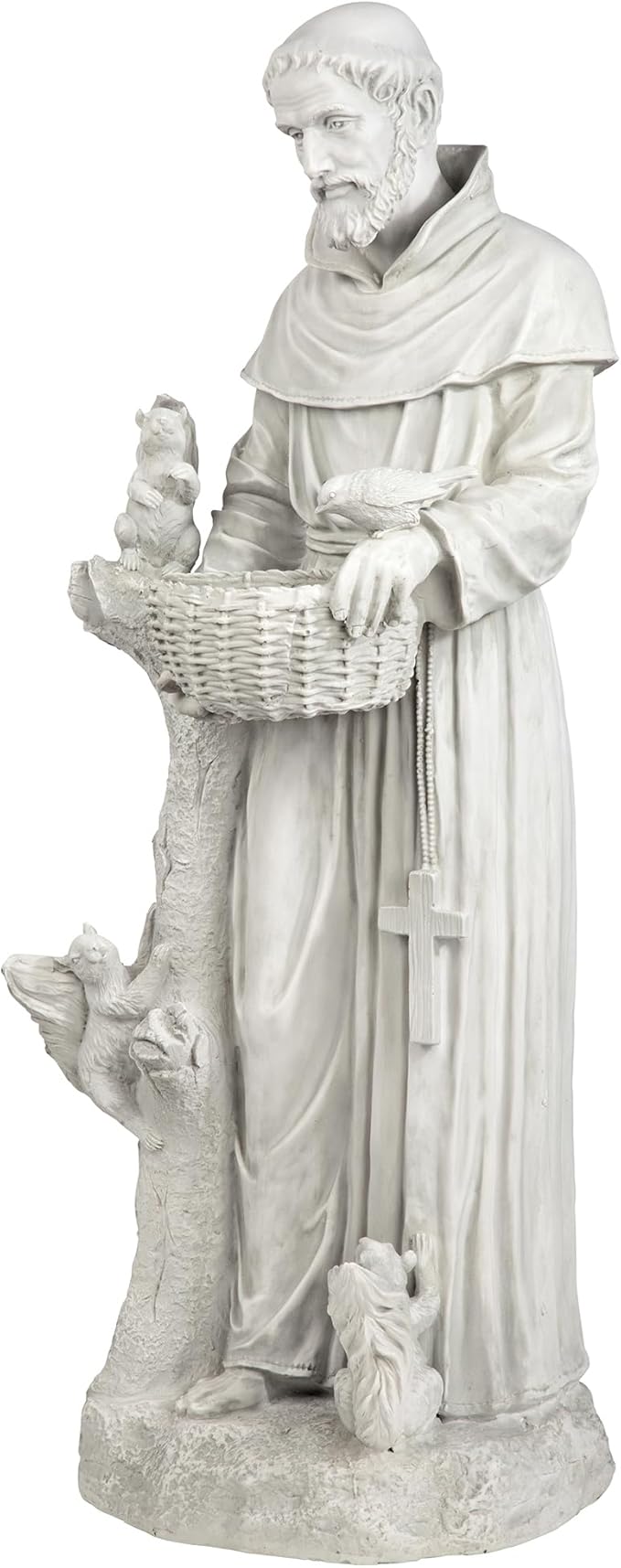 Design Toscano Nature's Nurturer Francis Assisi Religious Garden Decor Statue Bird Bath Feeder, Large, 37 inch, Cast Stone Resin, Antique Stone Finish-VerdiqueGarden