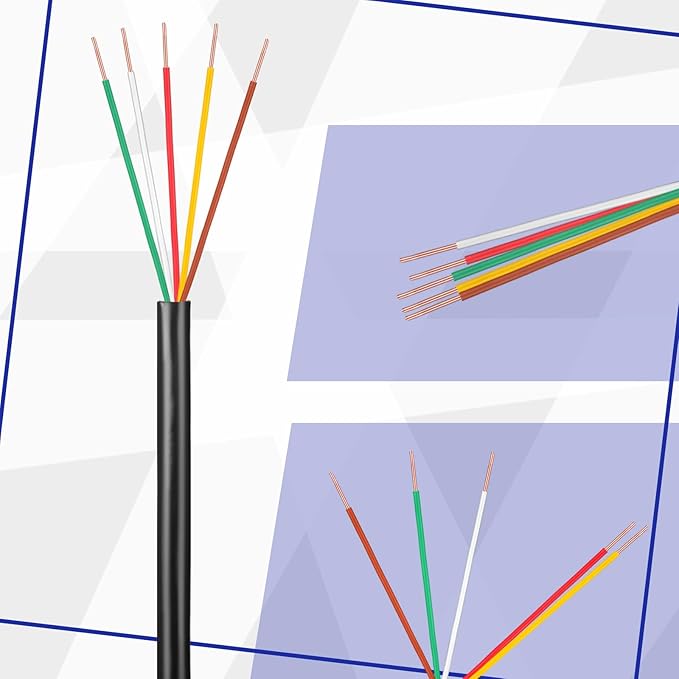 Hoolerry Solid Sprinkler System Wire 18 Gauge Irrigation Wire with UV Resistant PVC Jacket Sprinkler Cable for Underground Irrigation Field Central Control System 30v Ul Listed(18/5, 50 Ft)-VerdiqueGarden