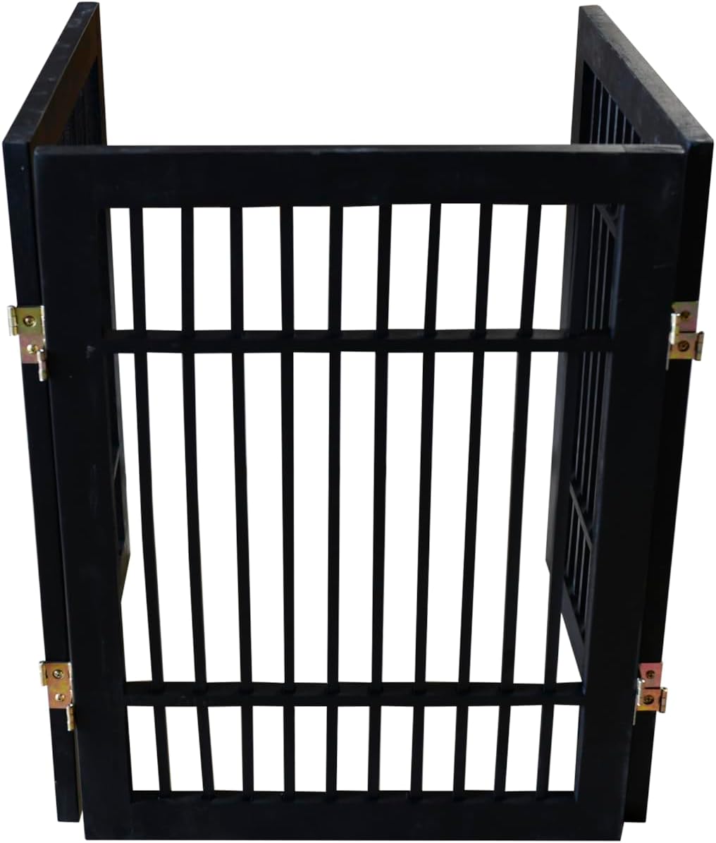 Pet Dog Gate Strong and Durable Freestanding Folding Acacia Hardwood Portable Wooden Fence Indoors or Outdoors by Urnporium (Black Pet Gate, 3 Panel 24" Tall)-VerdiqueGarden