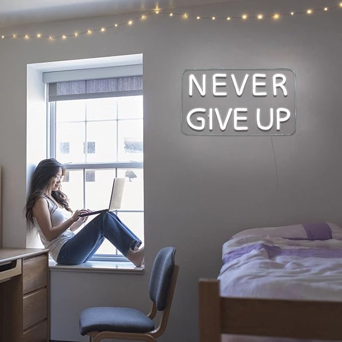 Never Give Up Neon Sign for Wall Decor,Inspire Slogan for Study Room Decoration,Wall Art Lighting As Gifts for Kids or Friends.-VerdiqueGarden