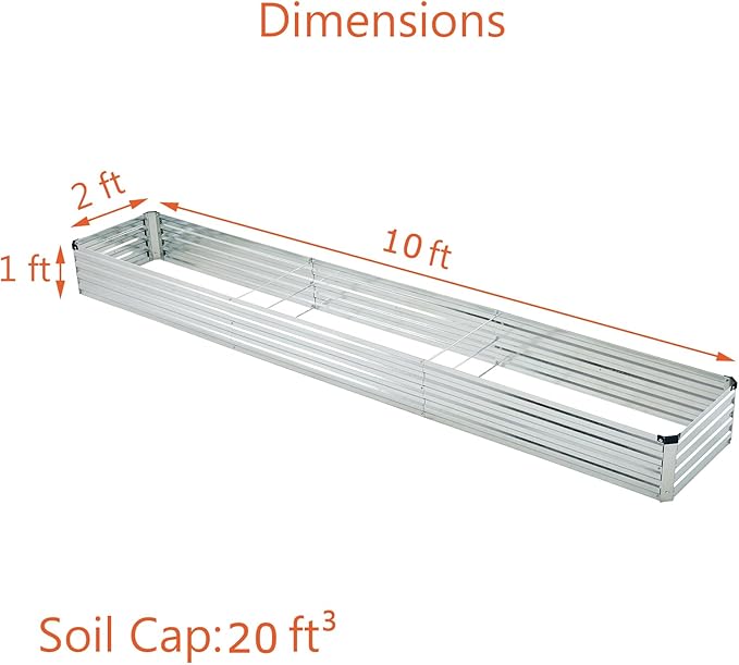 10x2x1ft(2 Pack) Galvanized Raised Garden Bed,Outdoor Planter Box Metal Patio Kit Planting Bed for Vegetables Flowers and Succulents,Silver-VerdiqueGarden