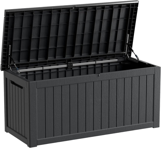 270 Gallon Waterproof Deck Box, Lockable Resin Storage Box for Patio Furniture Cushions Garden Tools and Outdoor Delivery Storage, Black-VerdiqueGarden