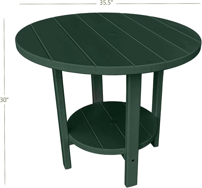 Phat Tommy Round Poly Resin Outdoor Patio Dining Table, All Weather Poly Patio Outdoor Furniture, Green-VerdiqueGarden