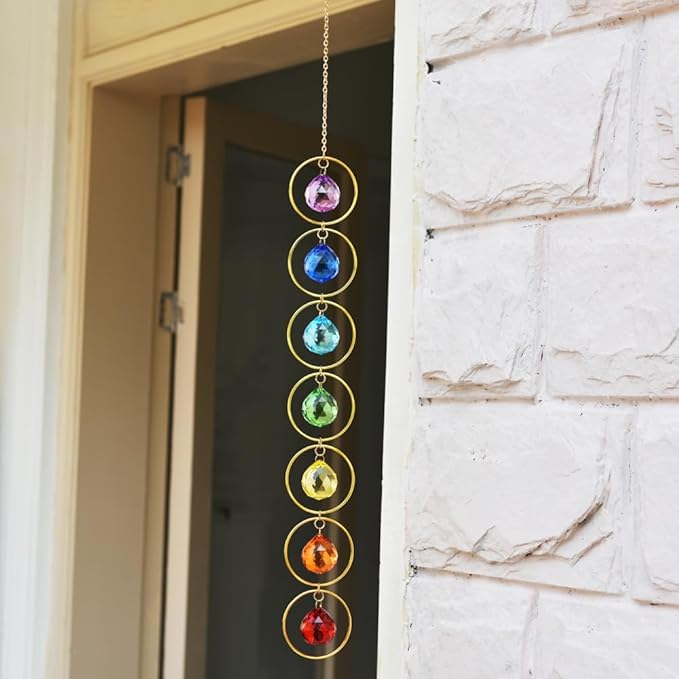 Hanging Sunlight Catcher, 7-Color Crystal Balls for Wind Chimes, 7-Chakra Crystal Ball Pendant, Chakra Window Ornament, Garden Decoration-VerdiqueGarden