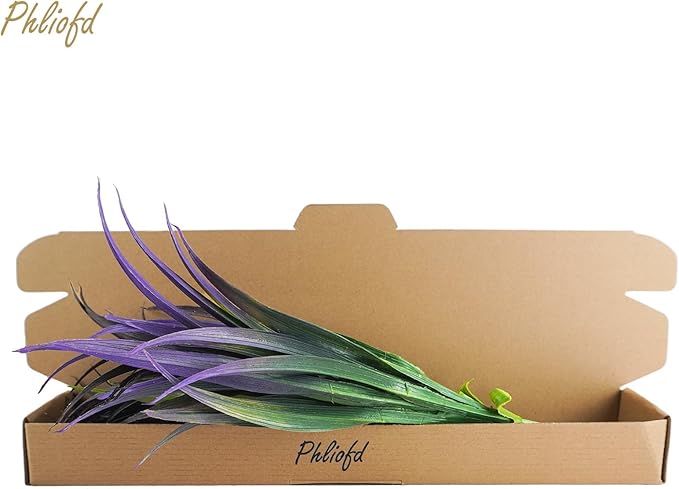 32Pcs Artificial Grass Fake Plants 17.3in Outdoor Plants UV Resistant Faux Greenery Stems Fake Grass for Home Window Garden Office Patio Pathway Front Porch Halloween Décor Green & Purple-VerdiqueGarden