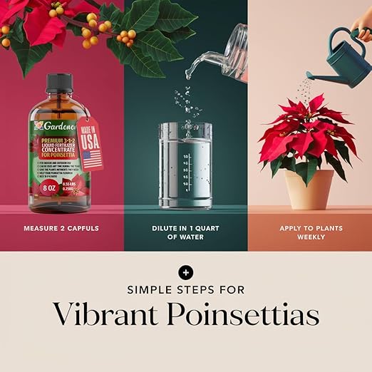 Poinsettia Plant Fertilizer - 3-1-2 NPK - Organic Liquid Plant Food for Christmas Flowers and Trees - 32oz Concentrate-VerdiqueGarden