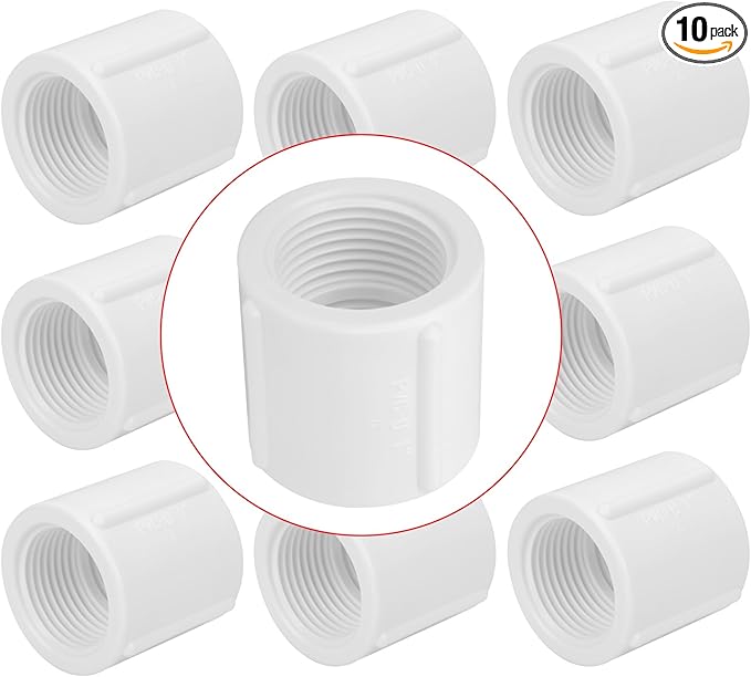 10Pack 1" Double Female Thread PVC Pipe Coupling Adapter Pipe Fitting Connector (Female x Female) SCH40 1Inch PVC Female Threaded Pipe Coupling for Sprinkler,Irrigation,Swimming Pools-VerdiqueGarden
