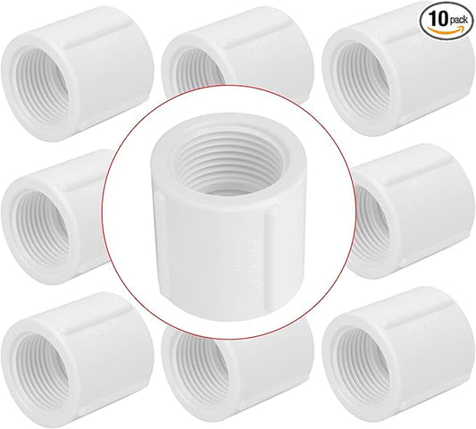 10Pack 1" Double Female Thread PVC Pipe Coupling Adapter Pipe Fitting Connector (Female x Female) SCH40 1Inch PVC Female Threaded Pipe Coupling for Sprinkler,Irrigation,Swimming Pools-VerdiqueGarden