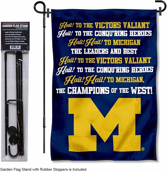 College Flags & Banners Co. Michigan Team University Wolverines Fight Song Garden Flag with Pole Stand Holder-VerdiqueGarden
