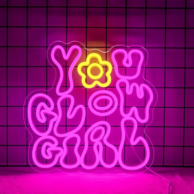 WLHOPE You Glow Girl Neon Sign Pink Led Neon Signs for Wall Decor USB Glowing Girl Neon Light Signs Man Cave Wall Art Signs for Bedroom Girls Room Bar Club Shop Office Wedding Birthday Party-VerdiqueGarden