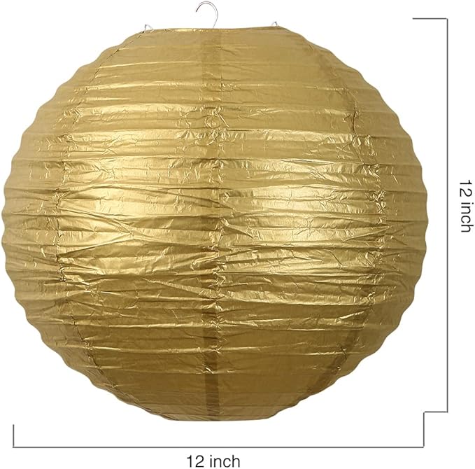 Chinese Style Paper Lanterns, Set of 12, Suitable for Party Decoration (Gold, 12in)-VerdiqueGarden