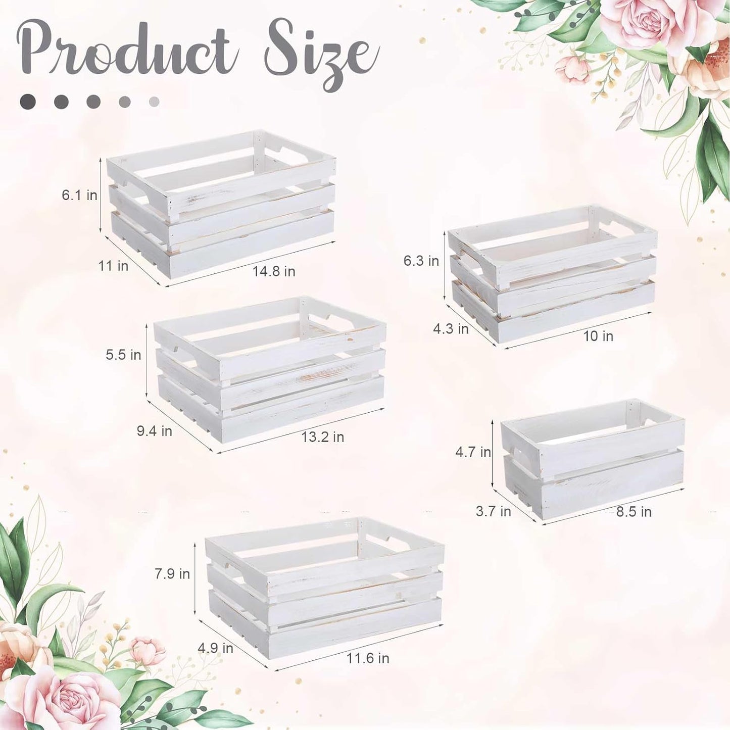 Soaoo 5 Pcs Decorative Nesting Wooden Crates for Storage Display 5 Size Large Small Rustic Wood Decorative Storage Crates with Handle Farmhouse Crate Box Container Made from Pine(Painted White)-VerdiqueGarden