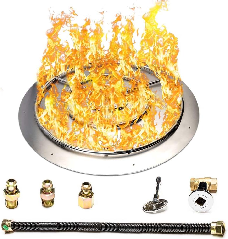 Fire Pit Burner Pan & Ring - Works with Natural Gas - Stainless Steel Fire Pit Burner Kit 36-Inch Pan, 30-Inch Ring - 250,000 BTU Max-VerdiqueGarden