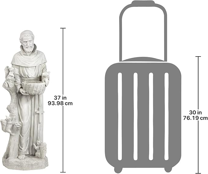 Design Toscano Nature's Nurturer Francis Assisi Religious Garden Decor Statue Bird Bath Feeder, Large, 37 inch, Cast Stone Resin, Antique Stone Finish-VerdiqueGarden