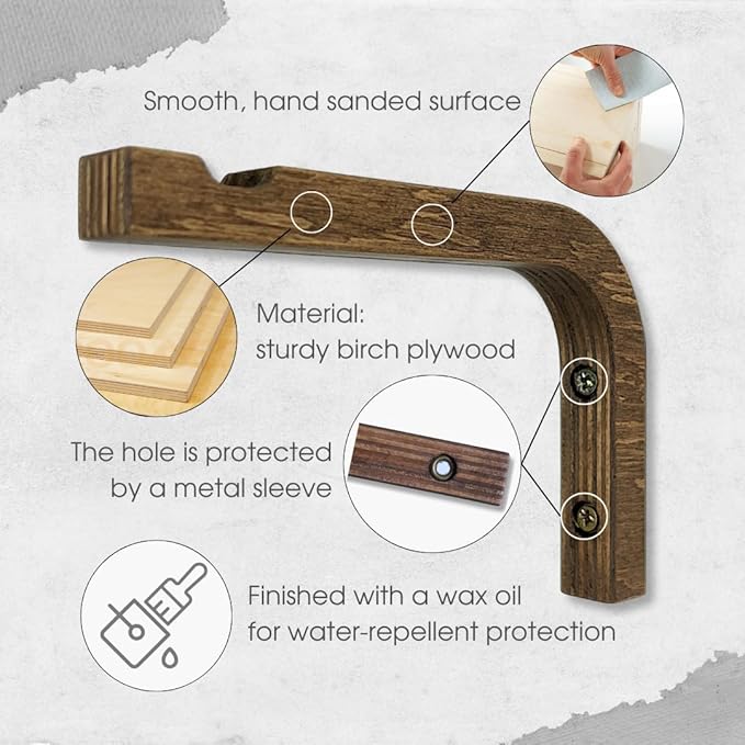 2-Piece Set of Plant Hooks for Wall 6 Inch - Mounted Wooden Plant Hook - Indoor and Outdoor Bracket Plant Hanger for Planters, Lanterns, Bird Feeders, Patio Decorations (Walnut)-VerdiqueGarden