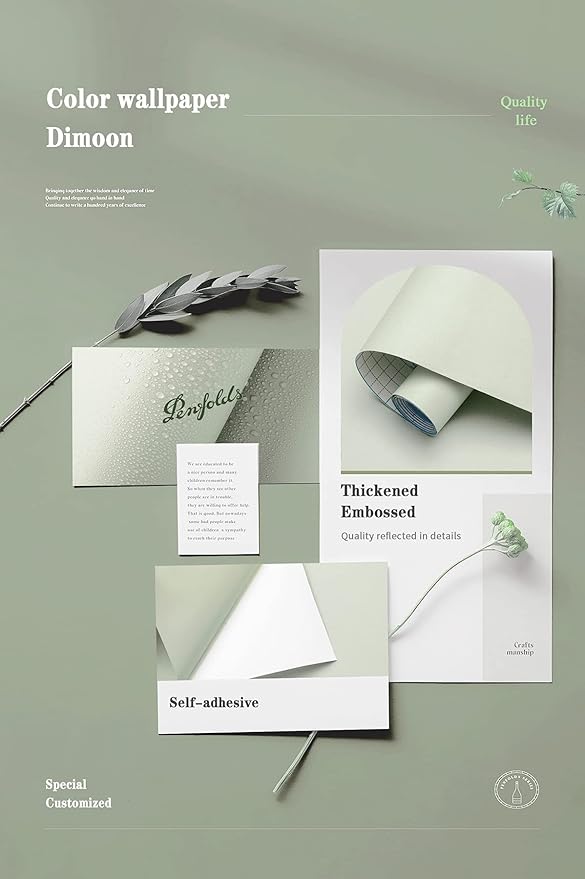 Dimoon 118''x17.7'' Green Peel and Stick Wallpaper Contact Paper Modern Self Adhesive Wall Paper Removable Renter Friendly Textured Solid Color Shelf Cabinet Vinyl Roll (118''x17.7'',Palegreen)-VerdiqueGarden