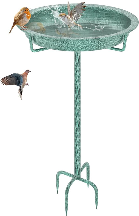 Metal Bird Bath for Outside, 36.2" Height Birdbath Bowl Standing Bird Feeders for Outdoors with 4 Prongs Base Stake, Freestanding Birdfeeders for Garden Yard Lawn Decor (Retro Green)-VerdiqueGarden