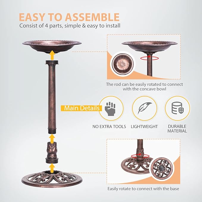 VIVOHOME 28 Inch Height Polyresin Lightweight Antique Outdoor Garden Bird Bath Bronze-VerdiqueGarden