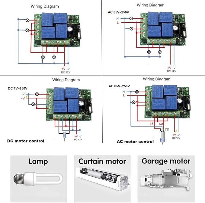 QIACHIP Universal 12V 4CH Wireless Relay Remote Module Switch RF 433Mhz with Remote Control Key Fob 2 Transmitters 1 Receiver for Light Garage Door Electric Gate,Momentary Toggle Latched(KR1204)-VerdiqueGarden