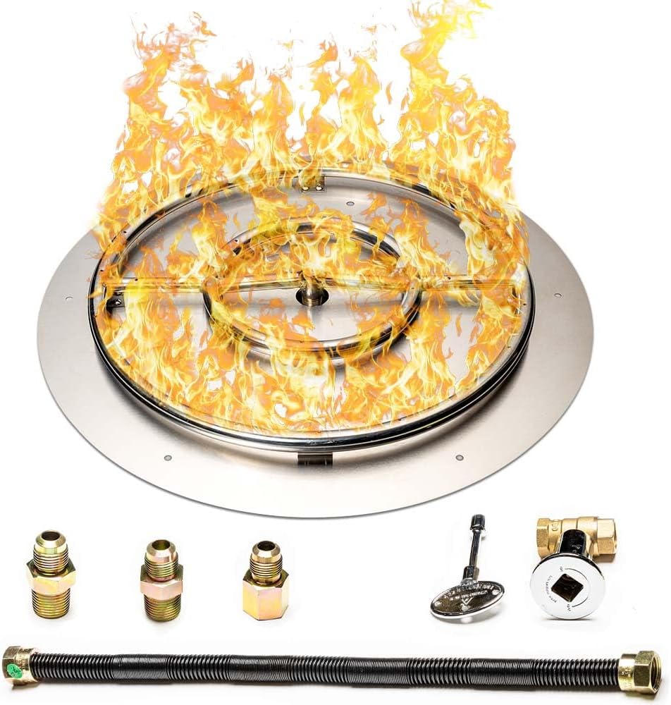 Fire Pit Burner Pan & Ring - Works with Natural Gas - Stainless Steel Fire Pit Burner Kit 22-Inch Pan, 18-Inch Ring - 150,000 BTU Max-VerdiqueGarden