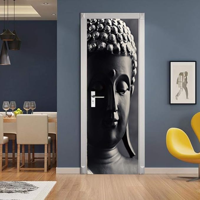 3D Door Stickers - Buddha Statue Murals - Peel & Stick - Self-Adhesive Decals - Removable PVC Waterproof Door Poster - 37.4" x 82.7" for Bedroom & Living Room-VerdiqueGarden