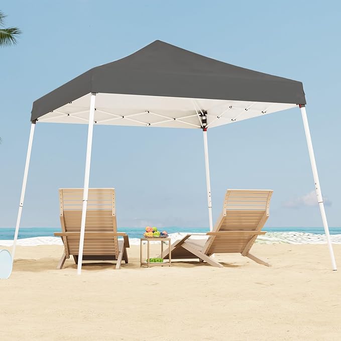 10x10 Pop Up Canopy, 300D Silver Coated Grey Fabric Outdoor Gazebo, Beach Tent Slant Legs with Storage Bag,Easy Up Sun Shade Shelter Tents with 8x8 Top Cover for Patio,Party-VerdiqueGarden
