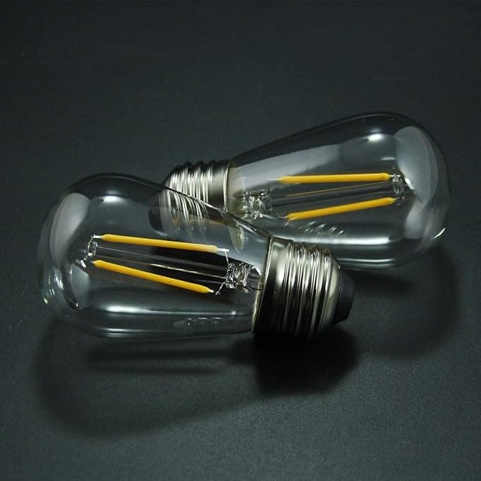 BRIMAX 25 Pack 2W S14 Replacement LED Bulbs,2700K Soft Warm White, Shatterproof Waterproof Outdoor String Light Bulbs Dimmable,E26 Medium Base,Plastic Edison Bulbs for Patio Garden-VerdiqueGarden