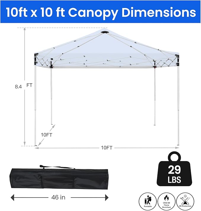 10x10ft Pop Up Canopy Tent,Heavy Duty Waterproof Folding Tent for Camping Parties Events Parties,Outdoor Canopy,Portable Sun Shelter,3 Adjustable Height(Blue)-VerdiqueGarden