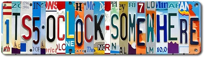 Bar Signs For Home Bar Decor Its 5 O'Clock Somewhere Sign Funny Metal Tin Sign Outdoor Bar Accessories Vintage Surfboard Decor Street Signs For Bedroom Bar Wall Decor Garage Decor It'S Five O'Clock-VerdiqueGarden