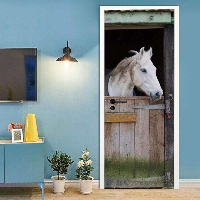 Horse 3D Door Stickers Murals - Peel & Stick - Waterproof & Washable - Matt Finish - Realistic Style - Door & Wall - 35.4" x 78.7"-VerdiqueGarden