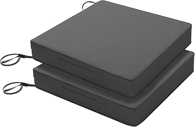 Favoyard Patio Chair Cushions 24 x 24 x 4 Inch Waterproof Outdoor Seat Cushions for Patio Furniture 3-Year Color Fastness Garden Sofa Couch Pads with Handle & Adjustable Straps Set of 2, Dark Grey-VerdiqueGarden